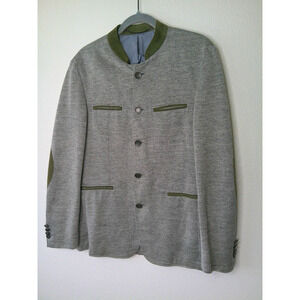 Windsor Blue Tweed with Sage Green Suede Neckline Pockets Patch Elbow Jacket 46
